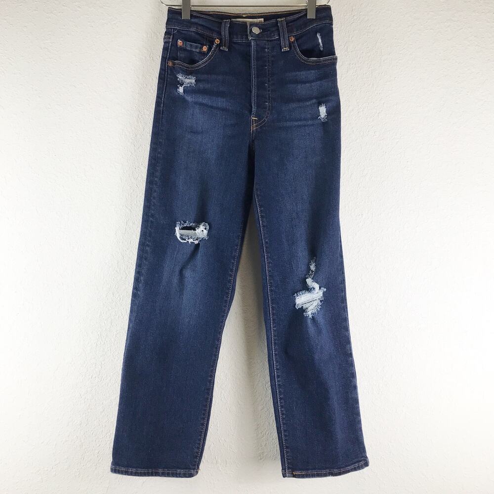 Levi's Ribcage Straight Ankle Dark Wash High Rise Button Fly Denim Jeans Size 26